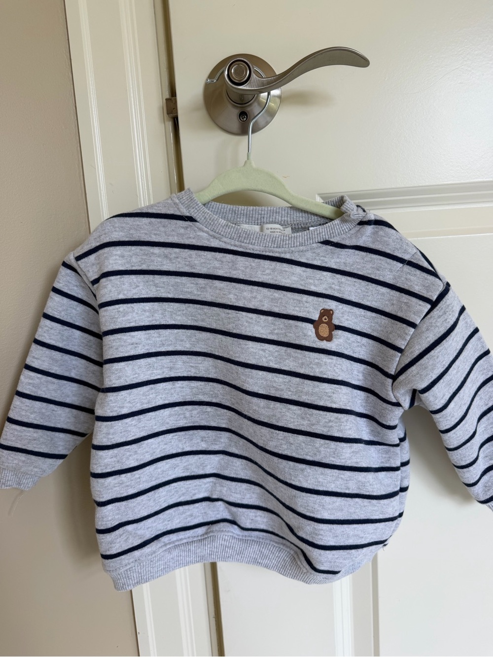 Zara Grey and Navy Striped Kids Sweatshirt with Bear Patch